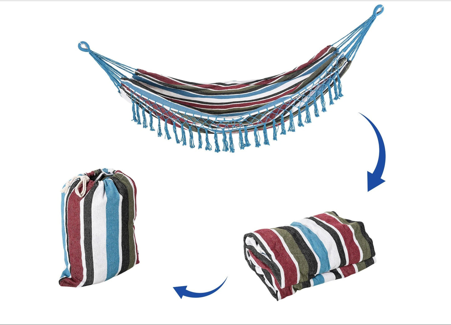 Hamac Double 285 x 150 cm – Coton & Polyester – Multicolore – Extérieur – 120 kg