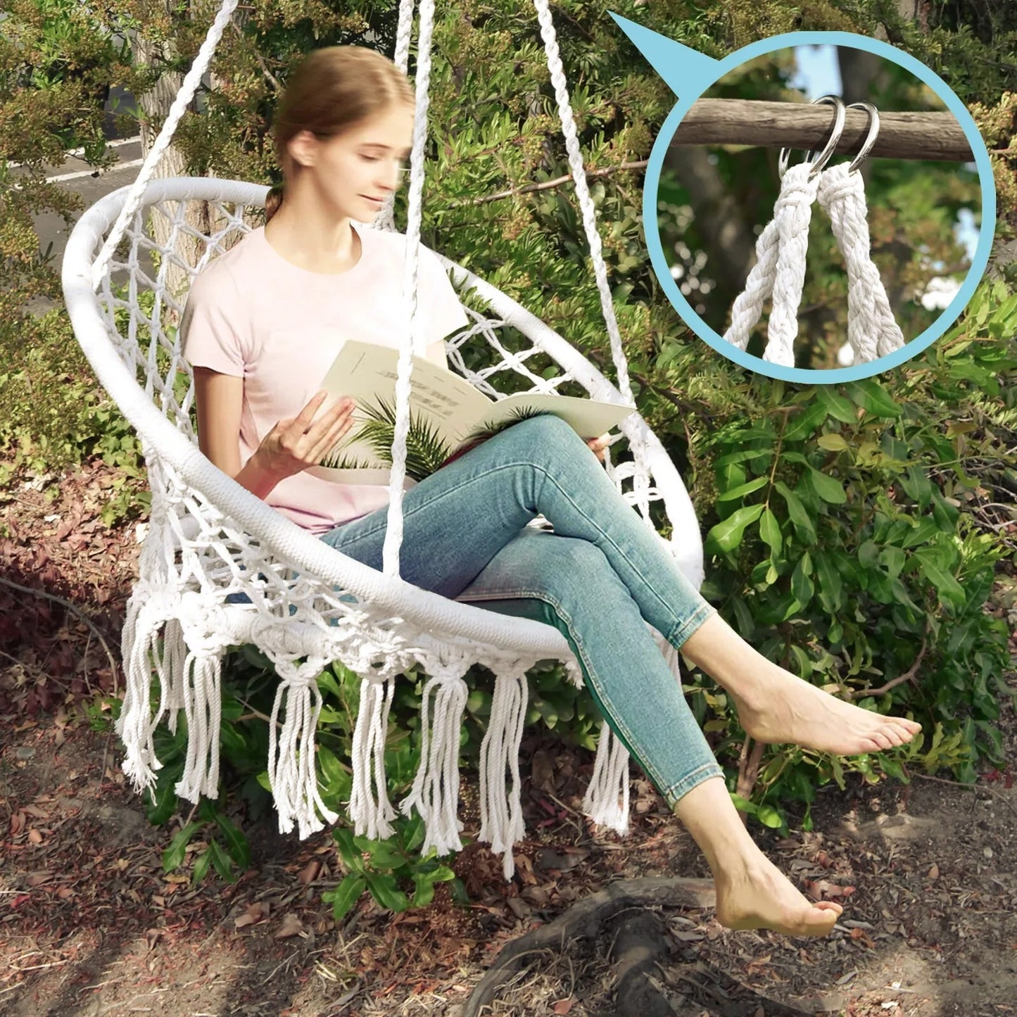Chaise Suspendue Circulaire – Coton & Polyester – Structure Acier – Intérieur / Extérieur – 100 kg