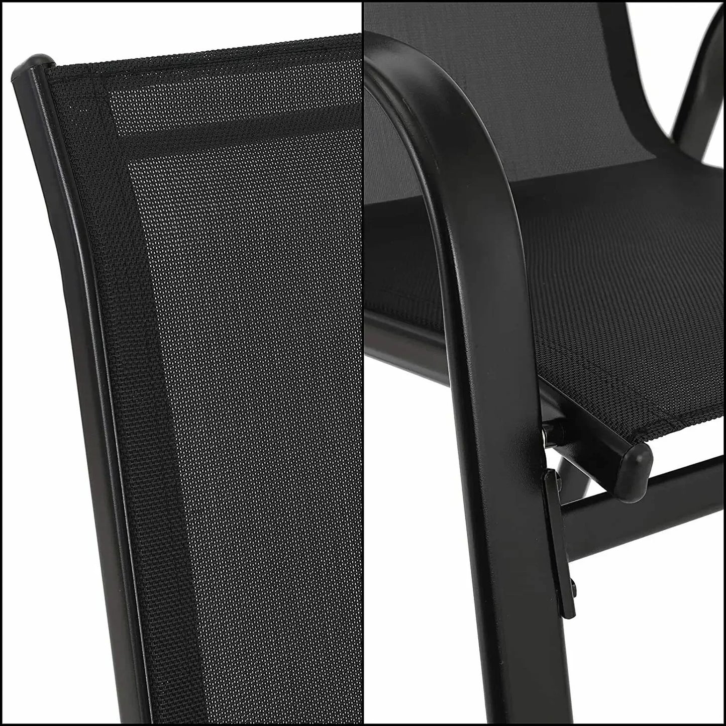 Lot de 4 Chaises de Jardin Empilables – Structure Métal Thermolaqué & Assise en Tissu Teslin – Résistantes aux Intempéries – 150 kg