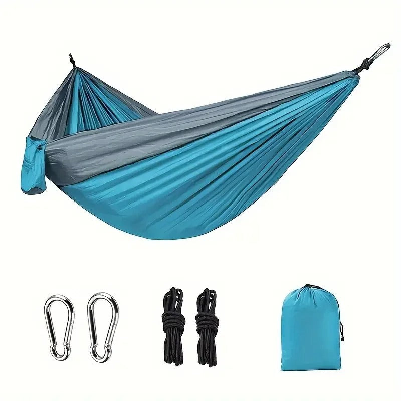 Hamac de Camping Double – Nylon Léger – 200 à 250 kg – Avec Sangles – Extérieur – Portable