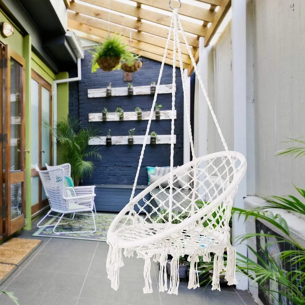 Chaise Suspendue Circulaire – Coton & Polyester – Structure Acier – Intérieur / Extérieur – 100 kg