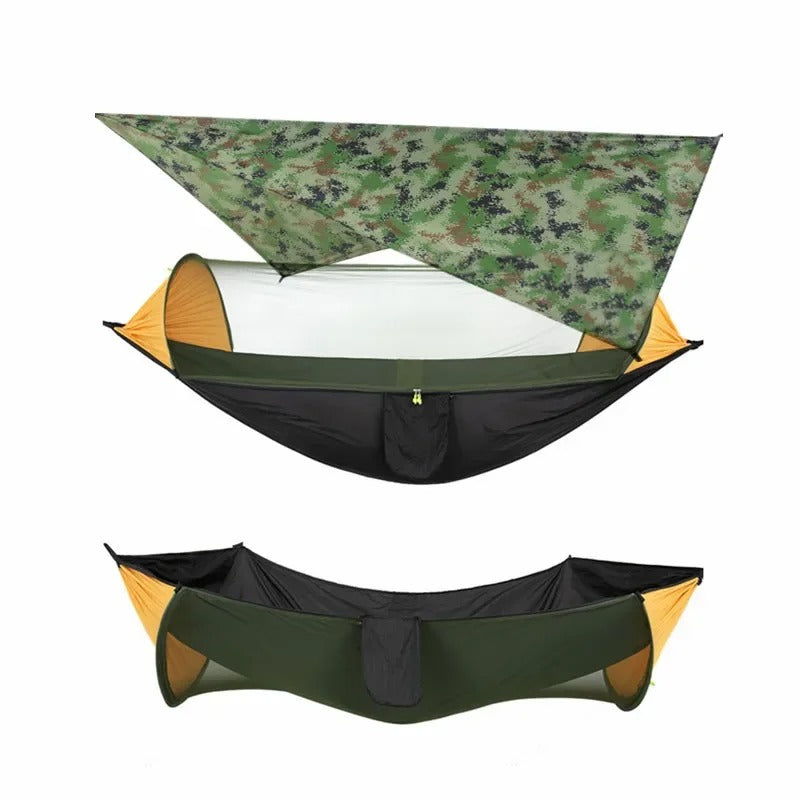 Hamac de Camping Double 290×140 cm – Avec Moustiquaire & Bâche Imperméable – Nylon 210T – Charge 250 kg