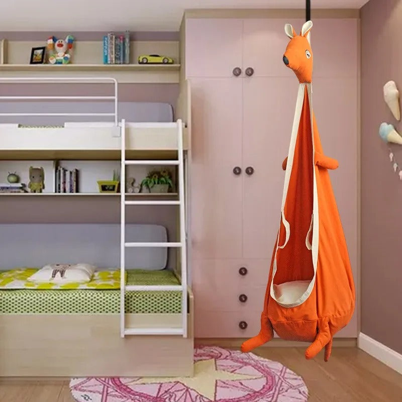 Balançoire Enfant Suspendue – Forme Kangourou – Toile Résistante – Intérieur / Extérieur – Avec Kit de Fixation
