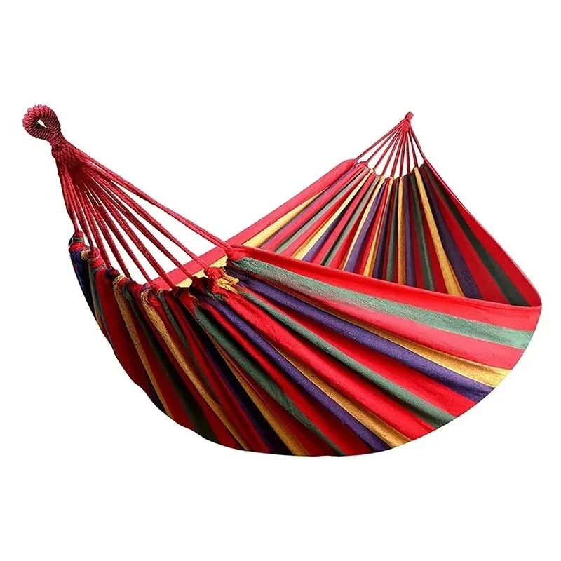 Hamac en Toile 175 x 70 cm – Anti-Renversement – Intérieur / Extérieur – 100 kg – Avec Cordes & Sac – Rouge / Bleu