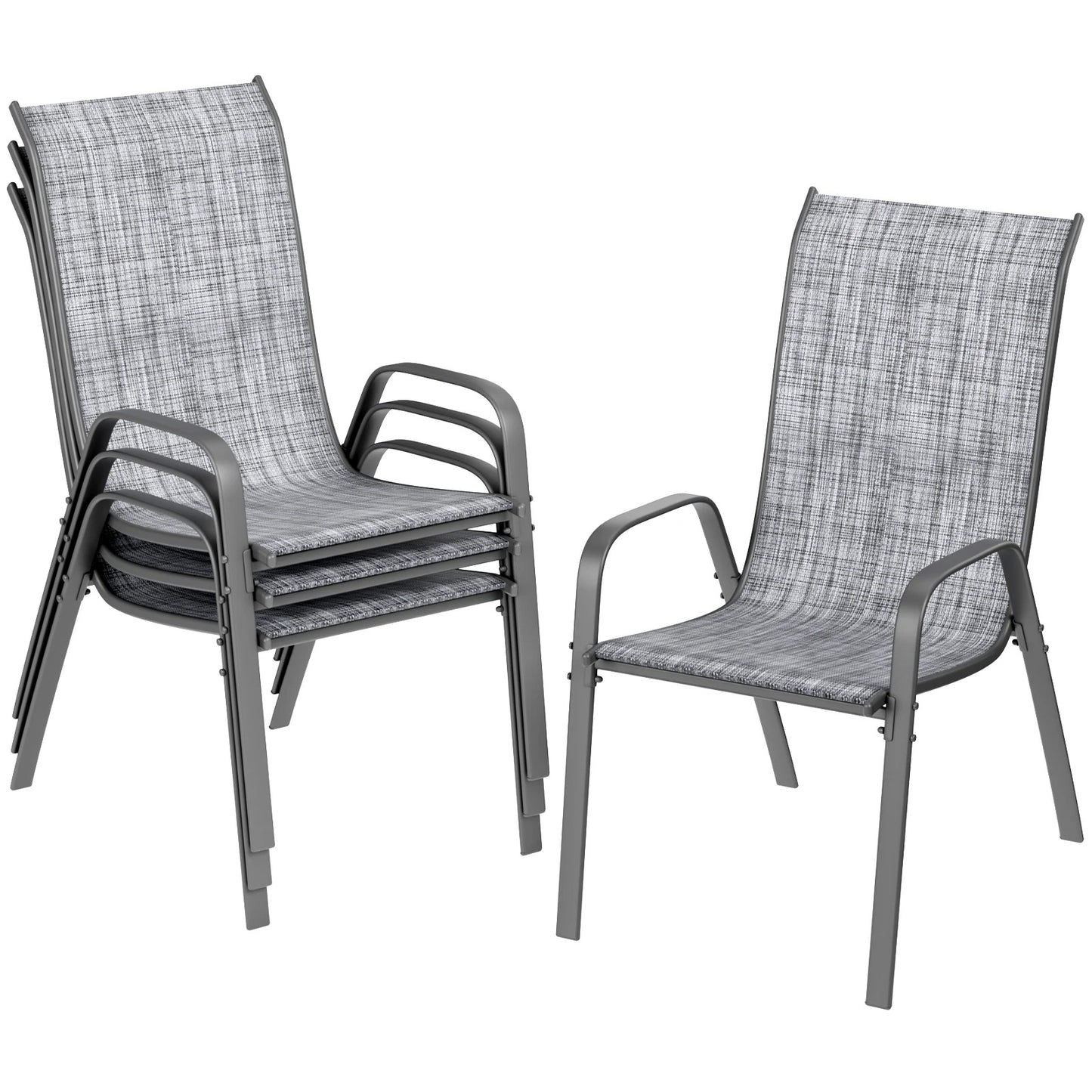 Lot de 4 Chaises de Jardin Empilables – Structure Métal Thermolaqué & Assise en Tissu Teslin – Résistantes aux Intempéries – 150 kg