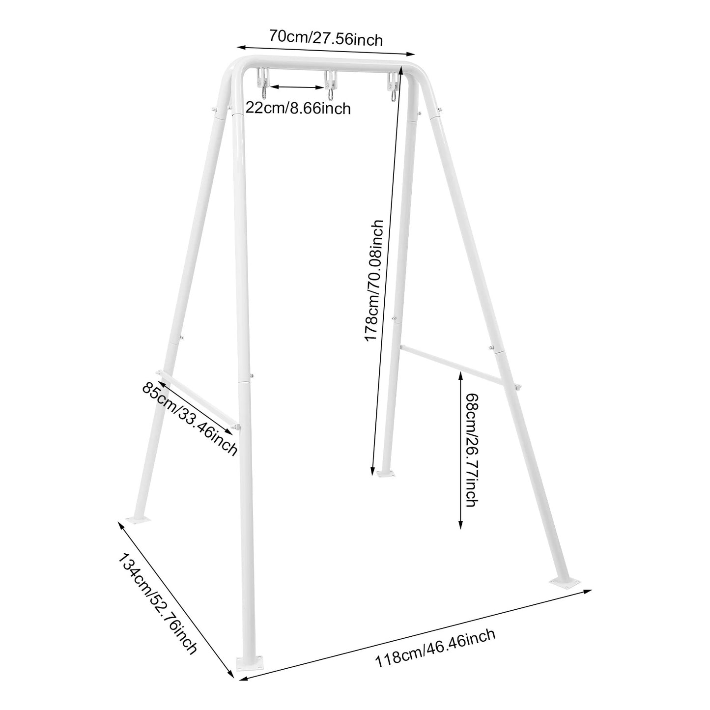 Support au Sol pour Chaise Suspendue – Structure Triangulaire – Fer Thermolaqué – Intérieur / Extérieur – Blanc