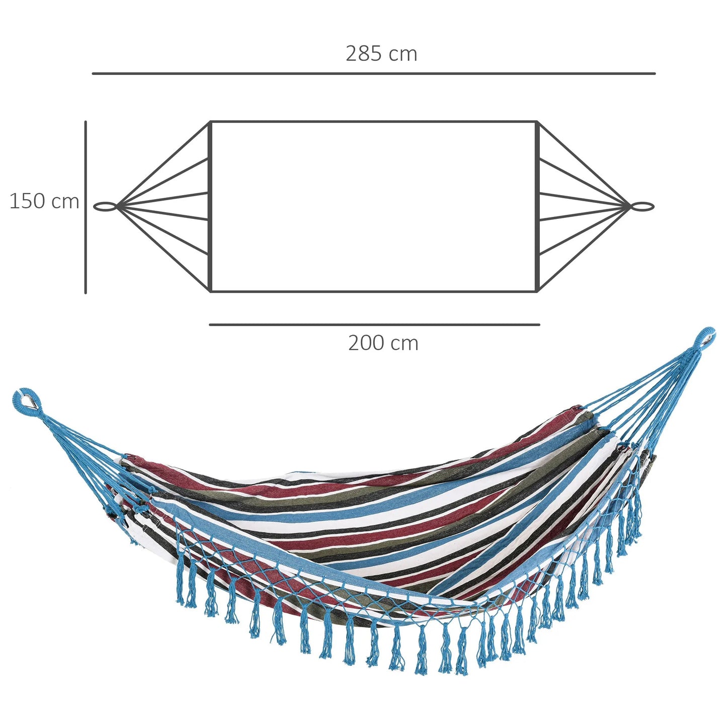 Hamac Double 285 x 150 cm – Coton & Polyester – Multicolore – Extérieur – 120 kg