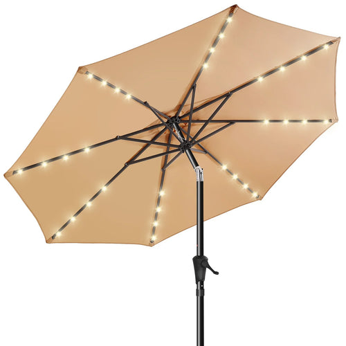 Parasol de Terrasse avec LED Solaires – Tissu UPF 50+ – Manivelle – 2,7 m