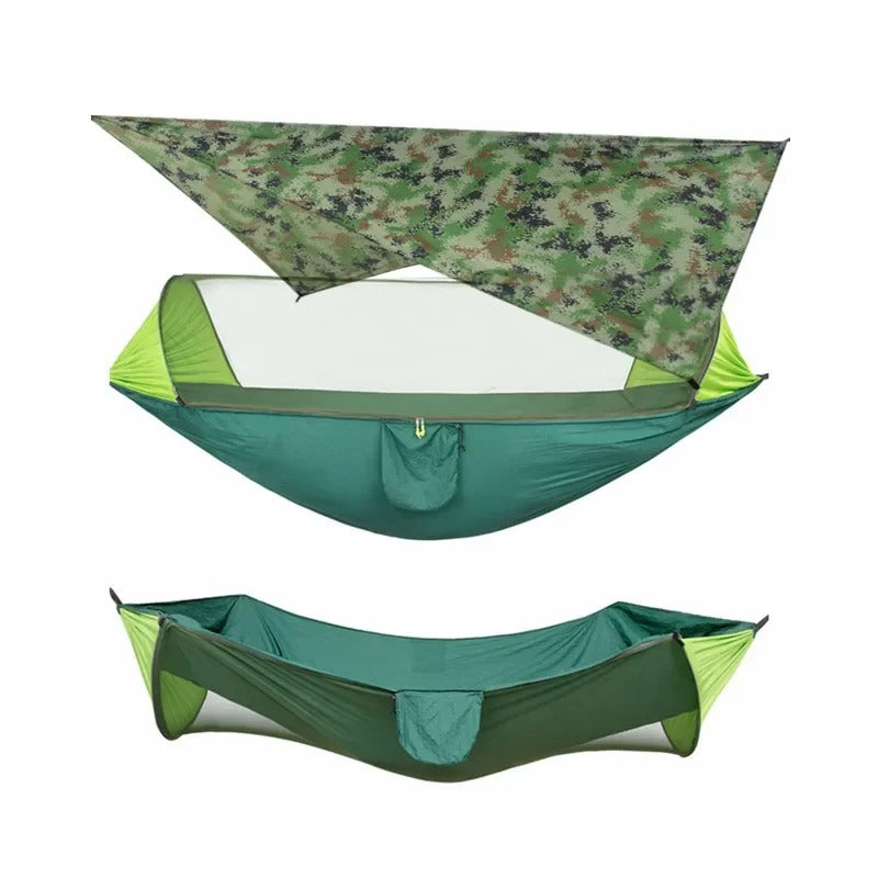 Hamac de Camping Double 290×140 cm – Avec Moustiquaire & Bâche Imperméable – Nylon 210T – Charge 250 kg