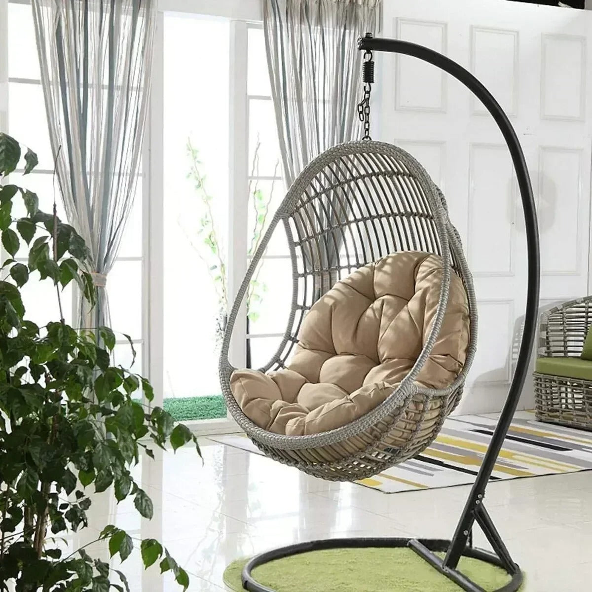 Coussin Rembourré pour Chaise Suspendue Œuf – Forme Ronde avec Dossier – Intérieur / Extérieur