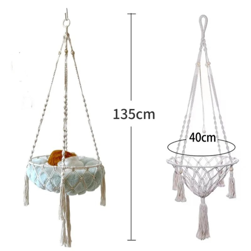 Hamac Suspendu en Filet pour Chat – Coton Tissé à la Main – Intérieur – Blanc