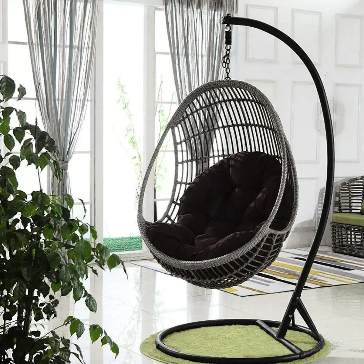 Coussin Rembourré pour Chaise Suspendue Œuf – Forme Ronde avec Dossier – Intérieur / Extérieur