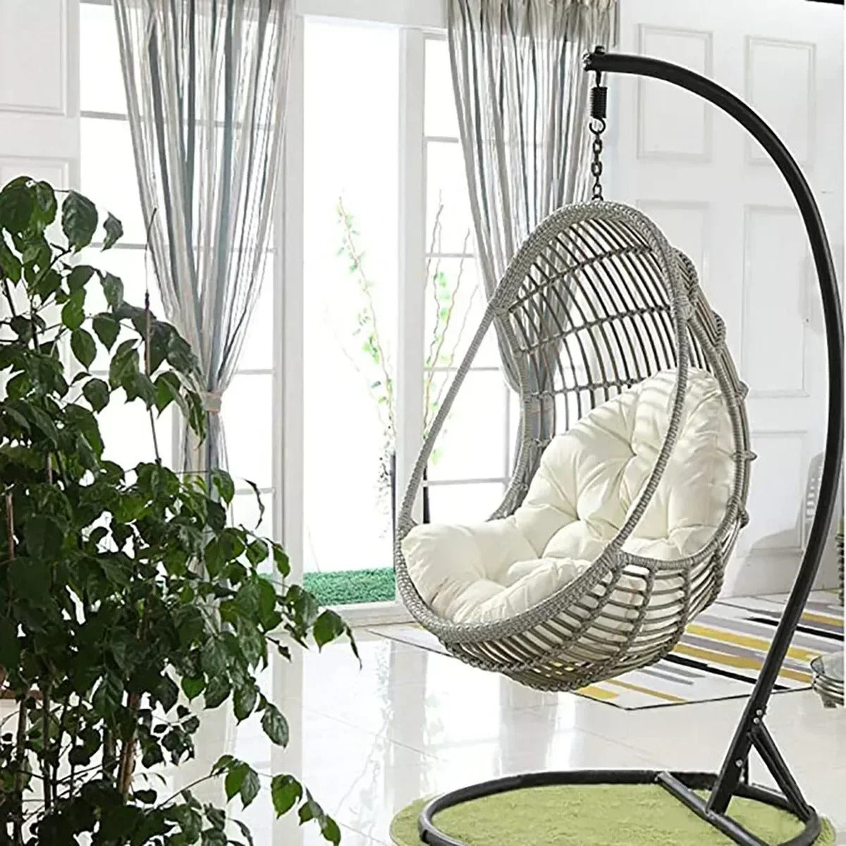 Coussin Rembourré pour Chaise Suspendue Œuf – Forme Ronde avec Dossier – Intérieur / Extérieur