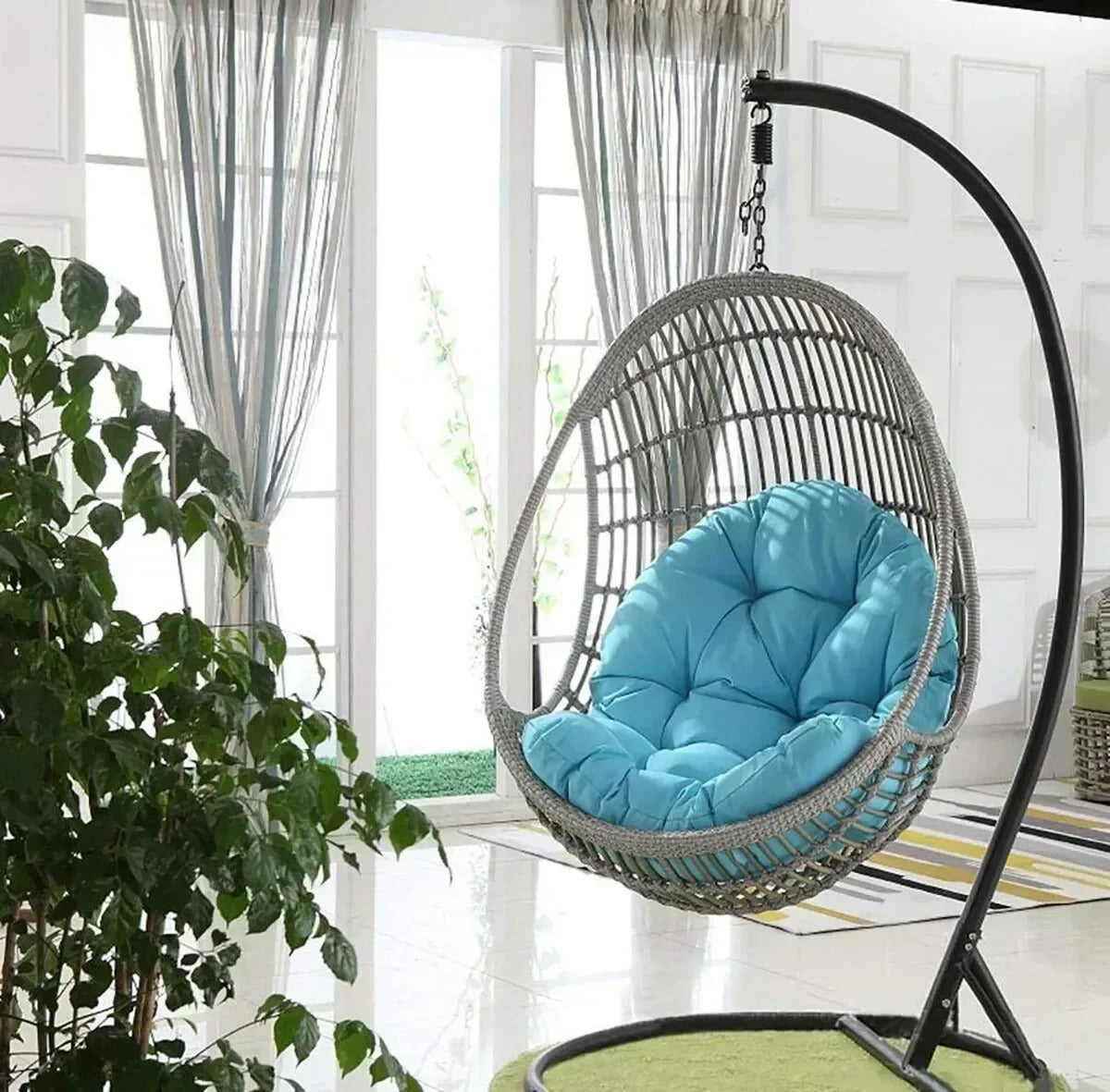 Coussin Rembourré pour Chaise Suspendue Œuf – Forme Ronde avec Dossier – Intérieur / Extérieur