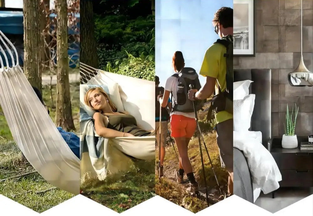 Hamac Double en Coton Tissé – Fixations Renforcées – Extérieur / Camping – Avec Sac de Transport