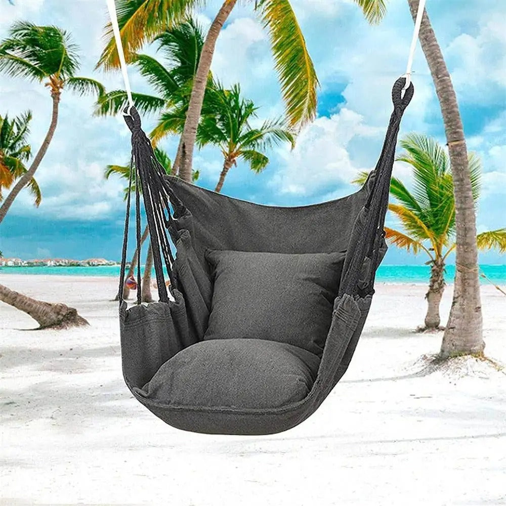 Chaise Hamac Suspendue – Toile Coton / Polyester – Portable – Extérieur / Camping / Terrasse – À Fixer