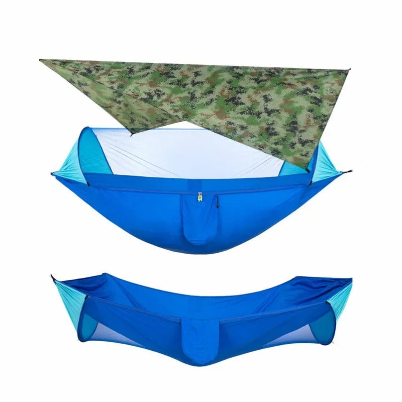 Hamac de Camping Double 290×140 cm – Avec Moustiquaire & Bâche Imperméable – Nylon 210T – Charge 250 kg