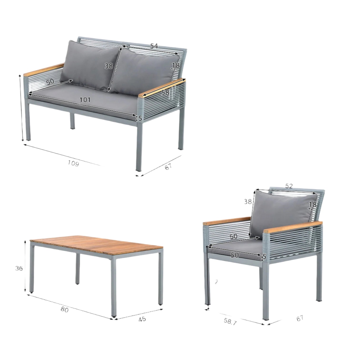 Salon de Jardin Modulable – Acier, Polyrotin & Bois d’Acacia – Coussins Inclus – Extérieur