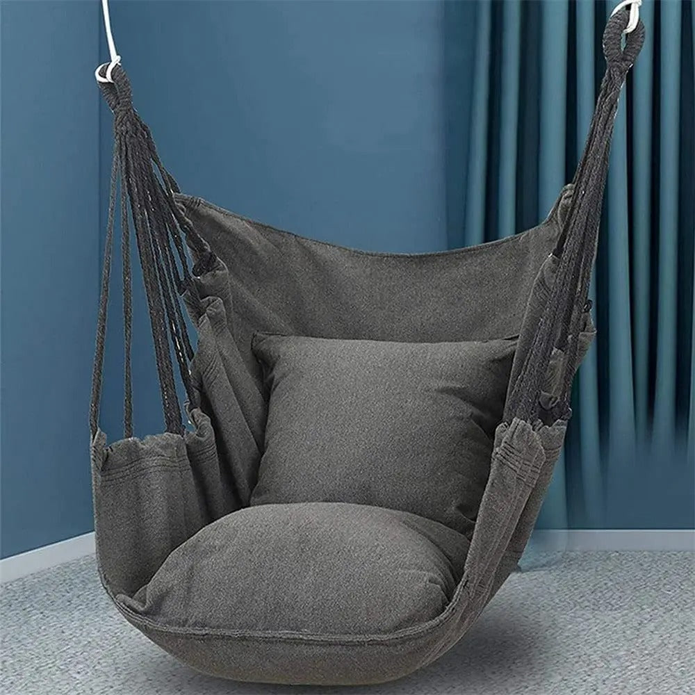 Chaise Hamac Suspendue – Toile Coton / Polyester – Portable – Extérieur / Camping / Terrasse – À Fixer