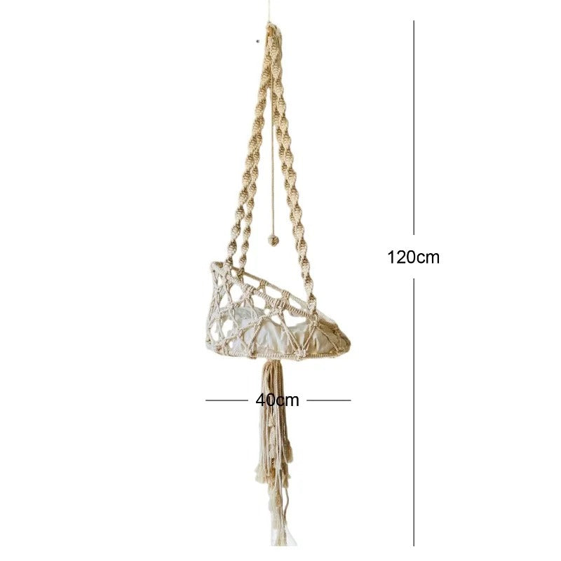 Panier Hamac Suspendu pour Chat – Corde Tressée Artisanale – Coussin Amovible – Intérieur