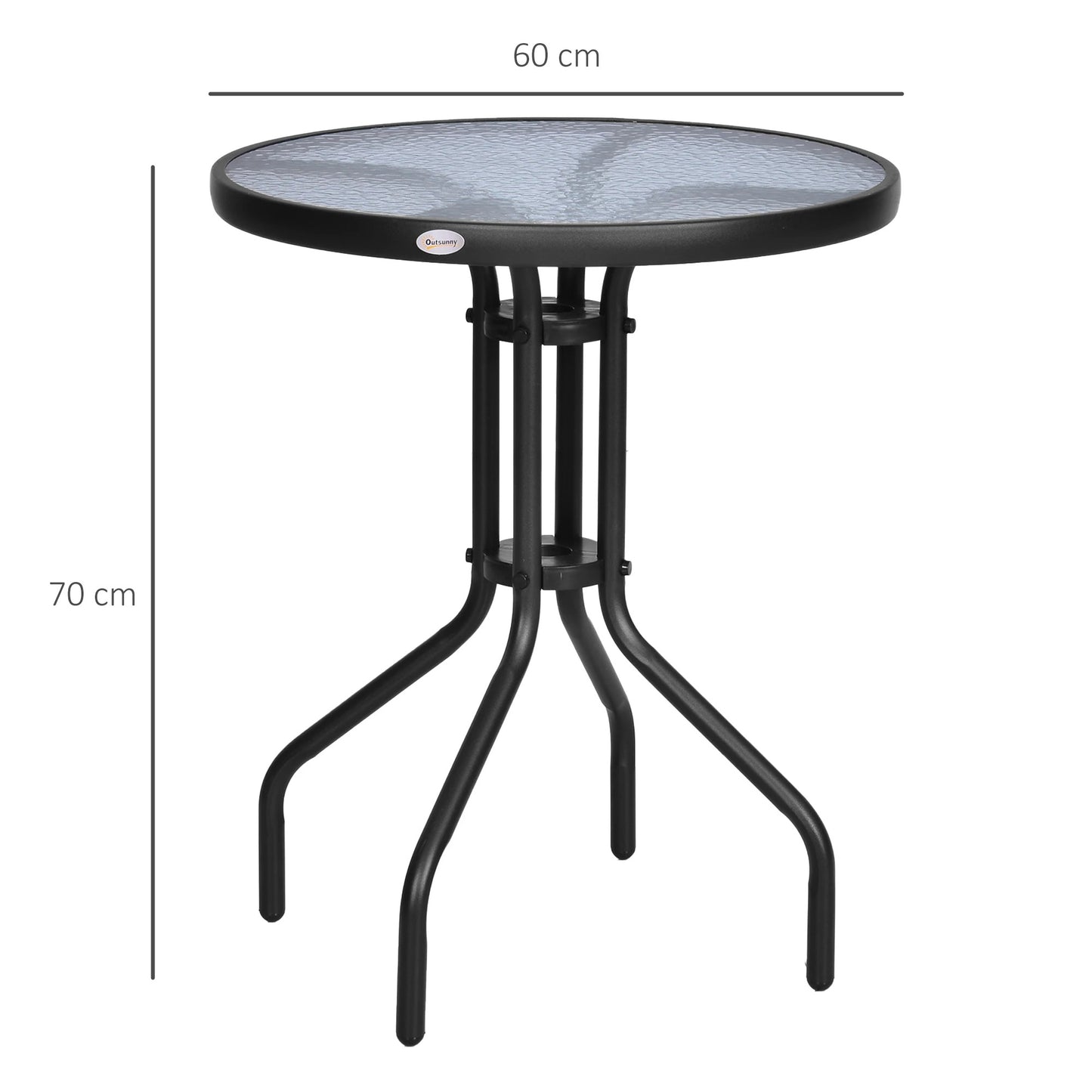 Table de Jardin Ronde Ø 60 cm – Métal & Verre Trempé – Extérieur / Intérieur – Noire