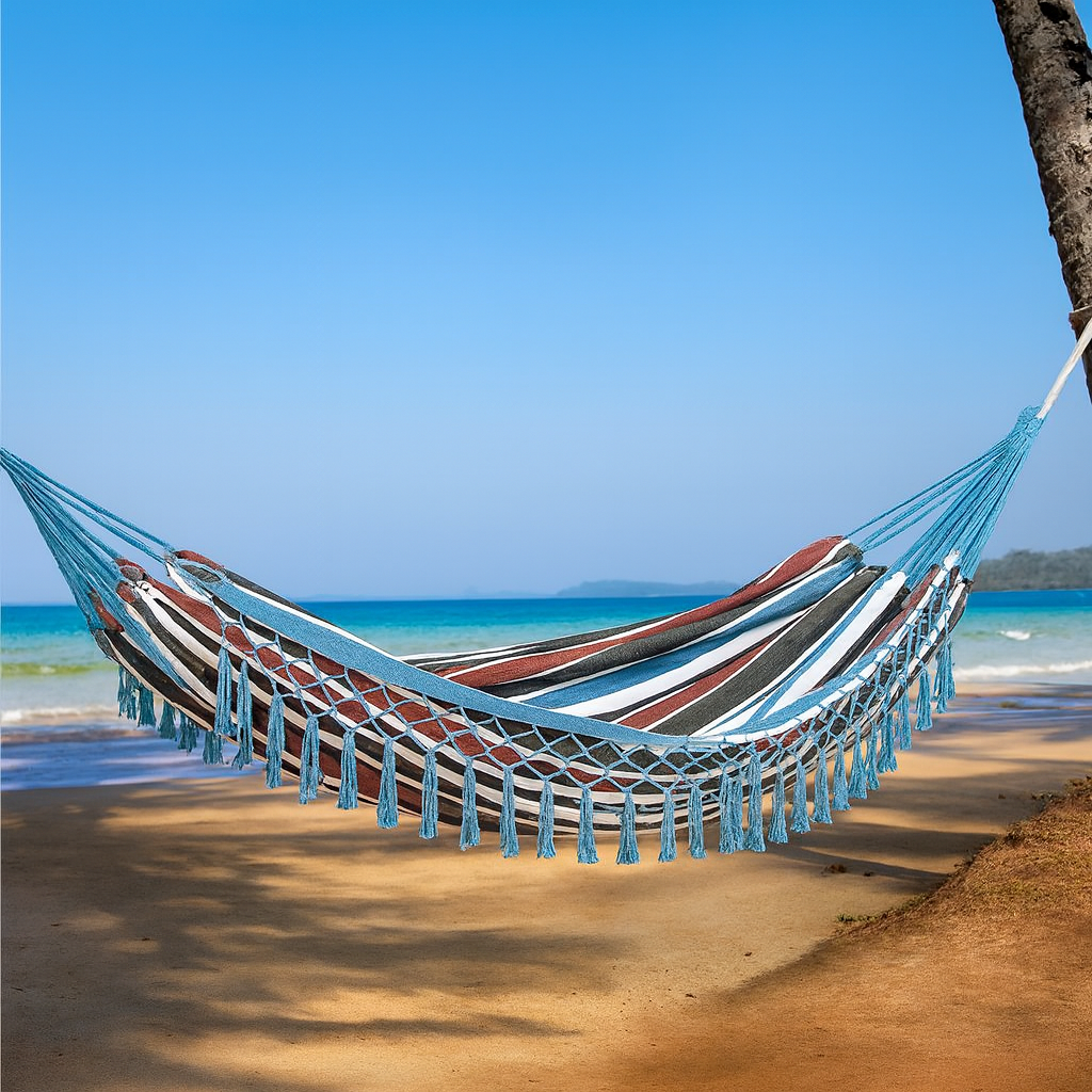 Hamac Double 285 x 150 cm – Coton & Polyester – Multicolore – Extérieur – 120 kg