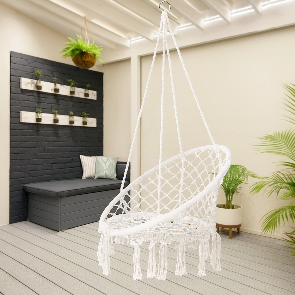 Chaise Suspendue Circulaire – Coton & Polyester – Structure Acier – Intérieur / Extérieur – 100 kg