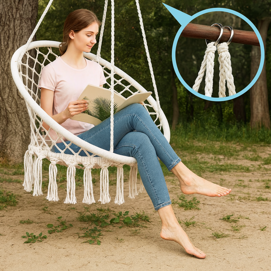 Chaise Suspendue Circulaire – Coton & Polyester – Structure Acier – Intérieur / Extérieur – 100 kg