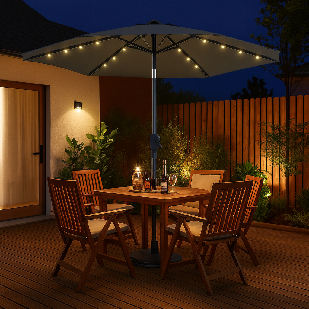 Parasol de Terrasse avec LED Solaires – Tissu UPF 50+ – Manivelle – 2,7 m