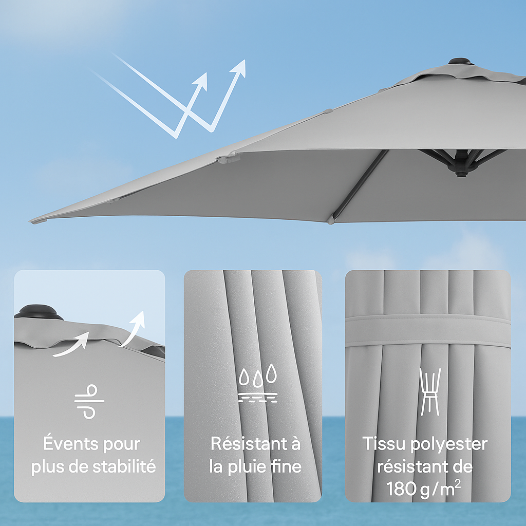 Parasol Déporté Carré 270x270 cm – Rotatif 360° – UPF 50+ – Base Métallique Incluse – Extérieur