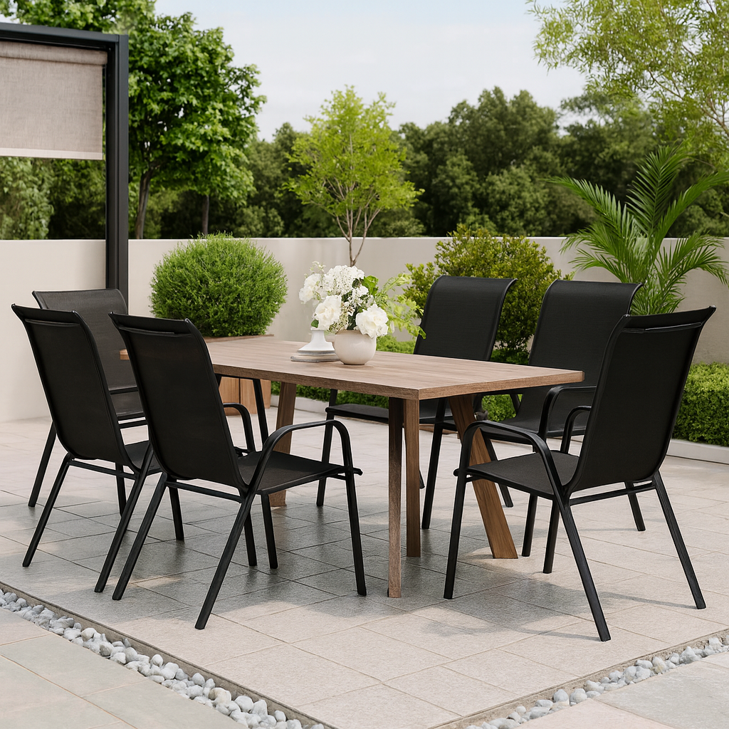 Lot de 6 Chaises de Jardin Empilables – Acier & Tissu Teslin – Dossier Haut – Extérieur