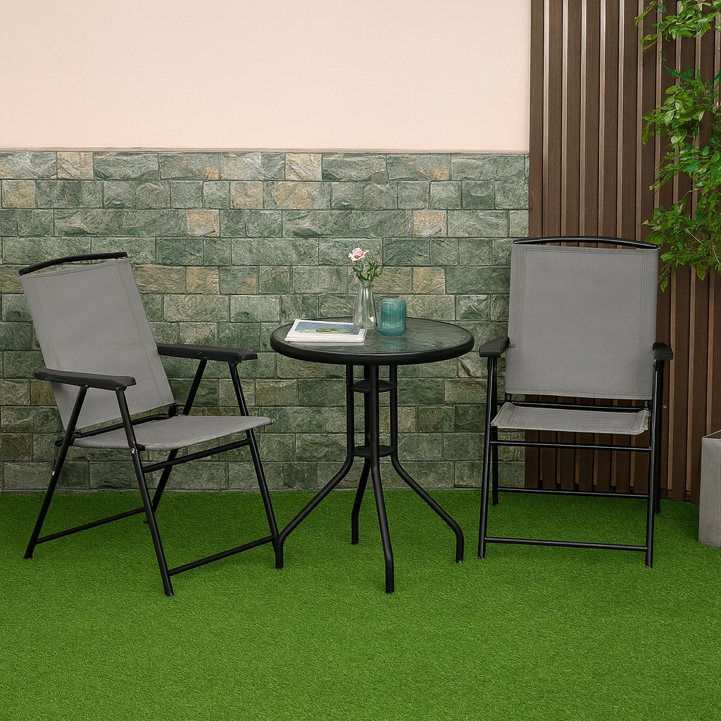 Table de Jardin Ronde Ø 60 cm – Métal & Verre Trempé – Extérieur / Intérieur – Noire