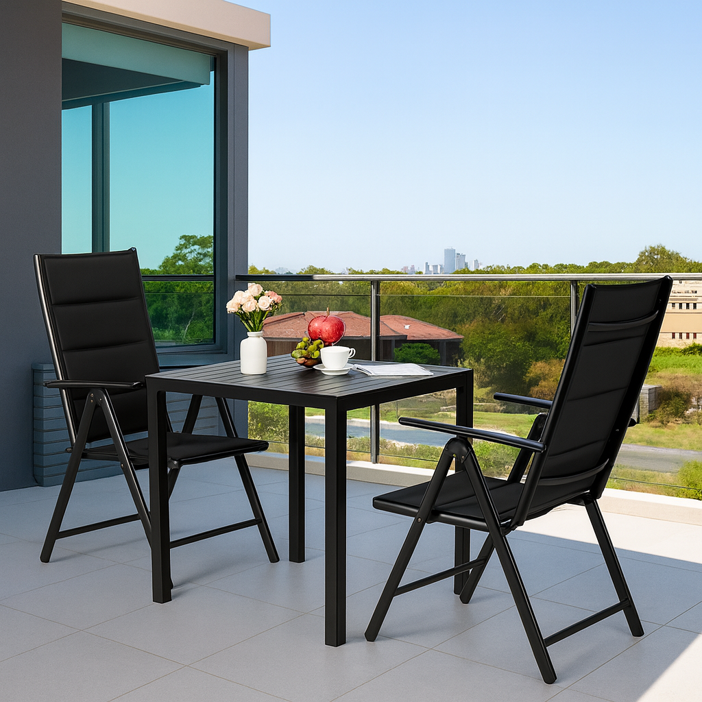 Chaise Pliante de Jardin – Aluminium & Tissu Teslin – Dossier Réglable 7 Positions – 2 pièces-Extérieur – 120 kg