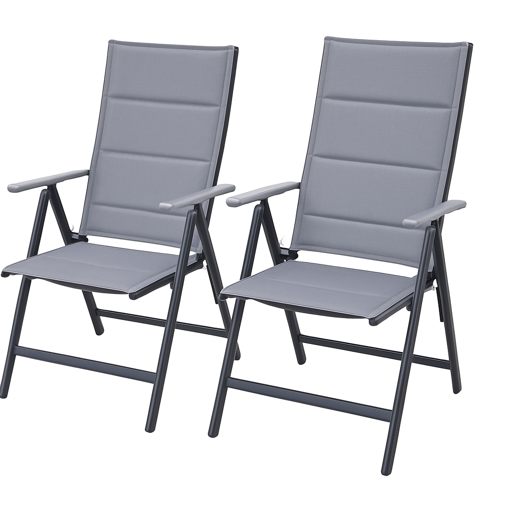 Chaise Pliante de Jardin – Aluminium & Tissu Teslin – Dossier Réglable 7 Positions – 2 pièces-Extérieur – 120 kg