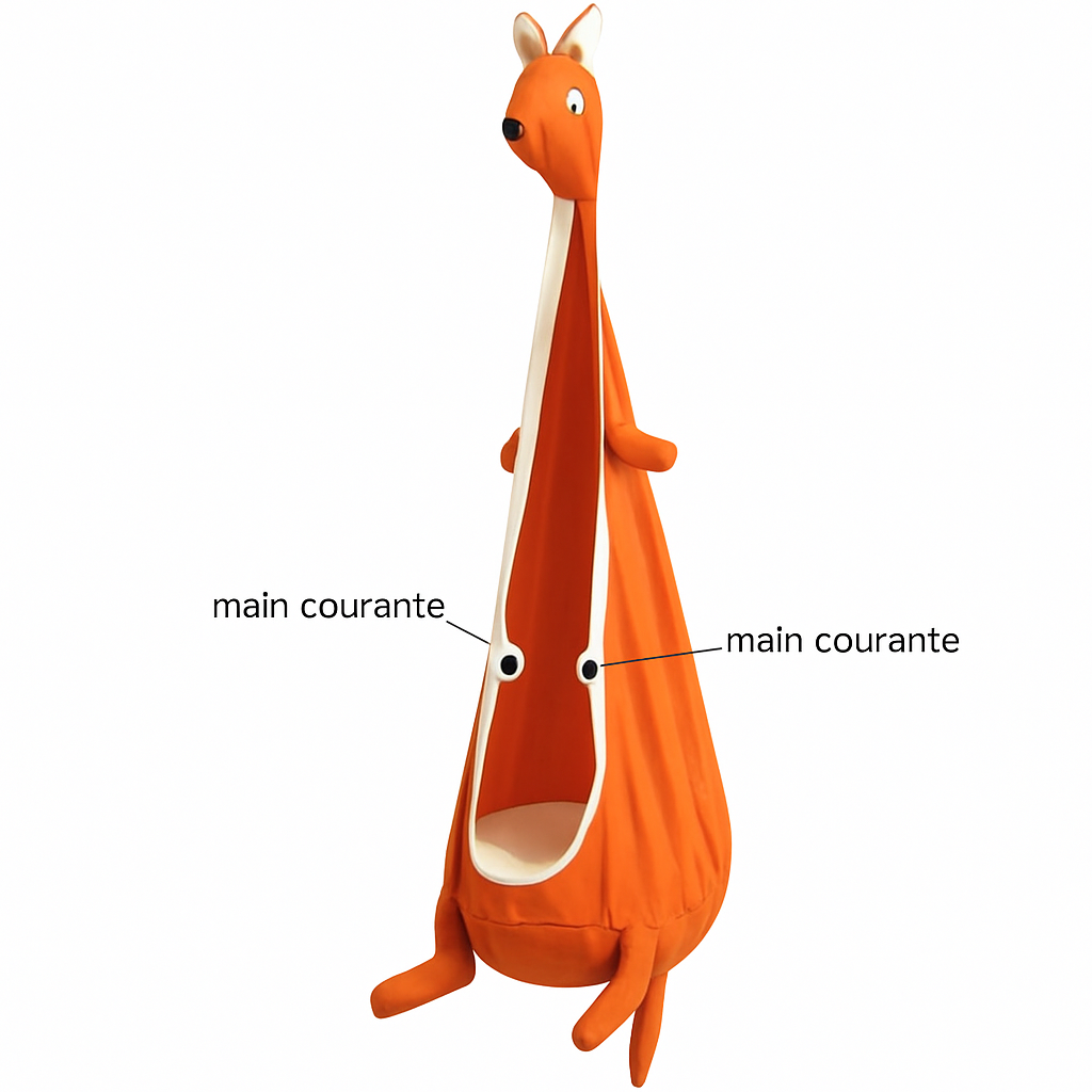 Balançoire suspendue pour enfant – Style kangourou – Toile robuste avec barres de sécurité – Utilisation intérieure / extérieure – Kit de fixation inclus – Capacité 80 kg – Orange