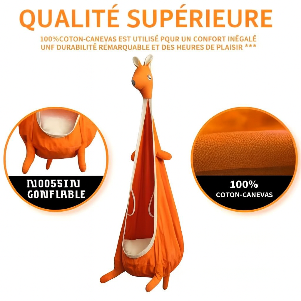 Balançoire suspendue pour enfant – Style kangourou – Toile robuste avec barres de sécurité – Utilisation intérieure / extérieure – Kit de fixation inclus – Capacité 80 kg – Orange