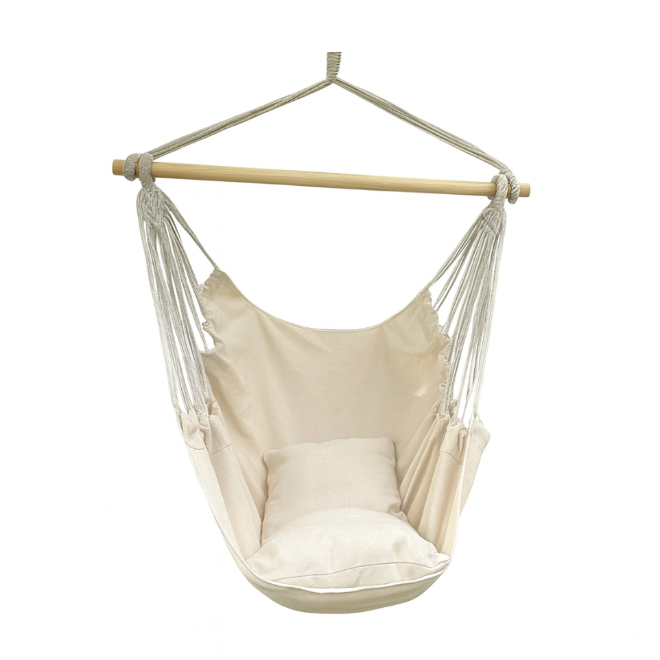 Chaise Hamac Suspendue en Tissu – 1 Place-150 kg – Pliable avec Sac de Rangement – Intérieur/Extérieur