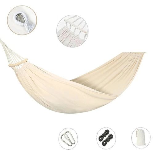 Hamac Double en Coton Tissé – Fixations Renforcées – Extérieur / Camping – Avec Sac de Transport
