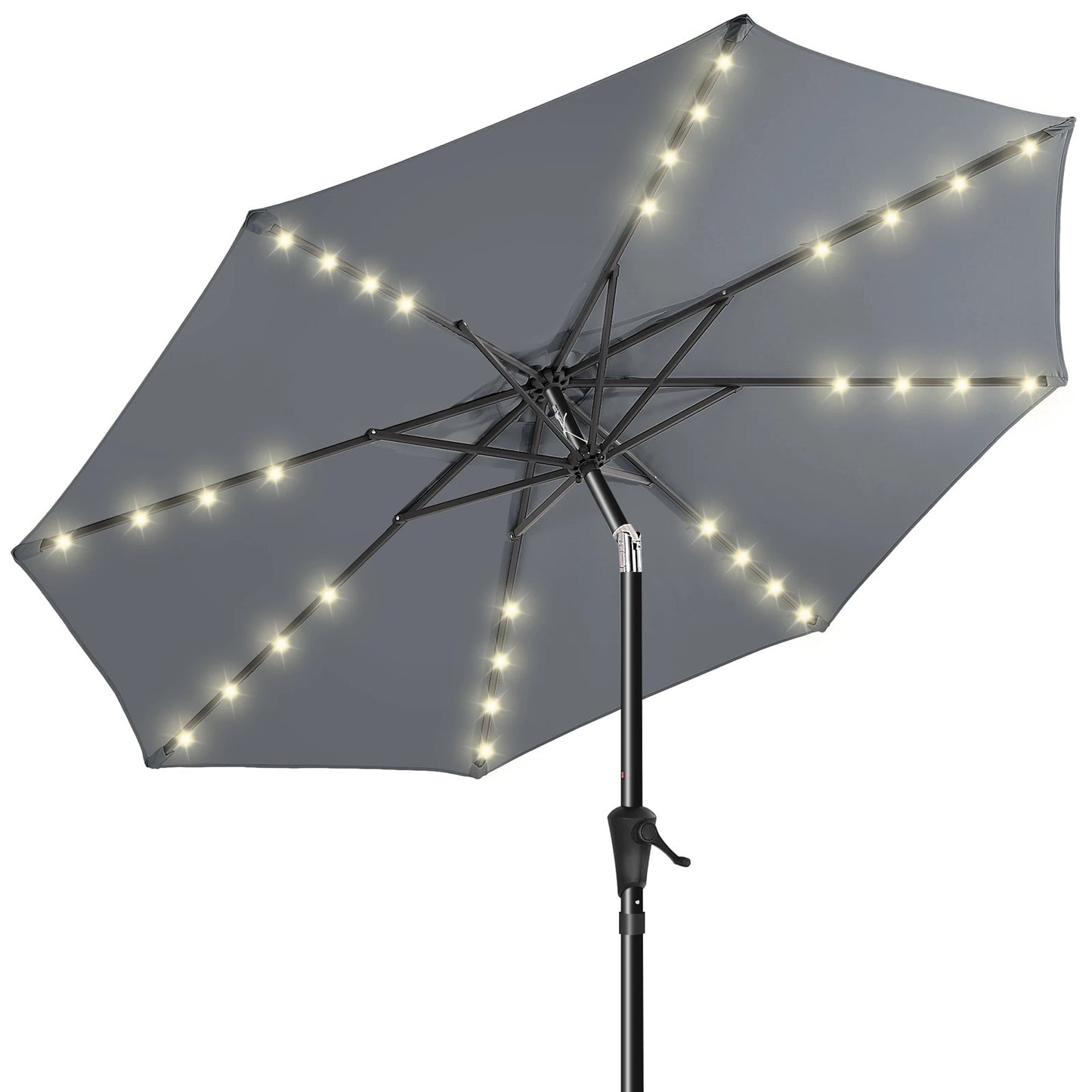 Parasol de Terrasse avec LED Solaires – Tissu UPF 50+ – Manivelle – 2,7 m