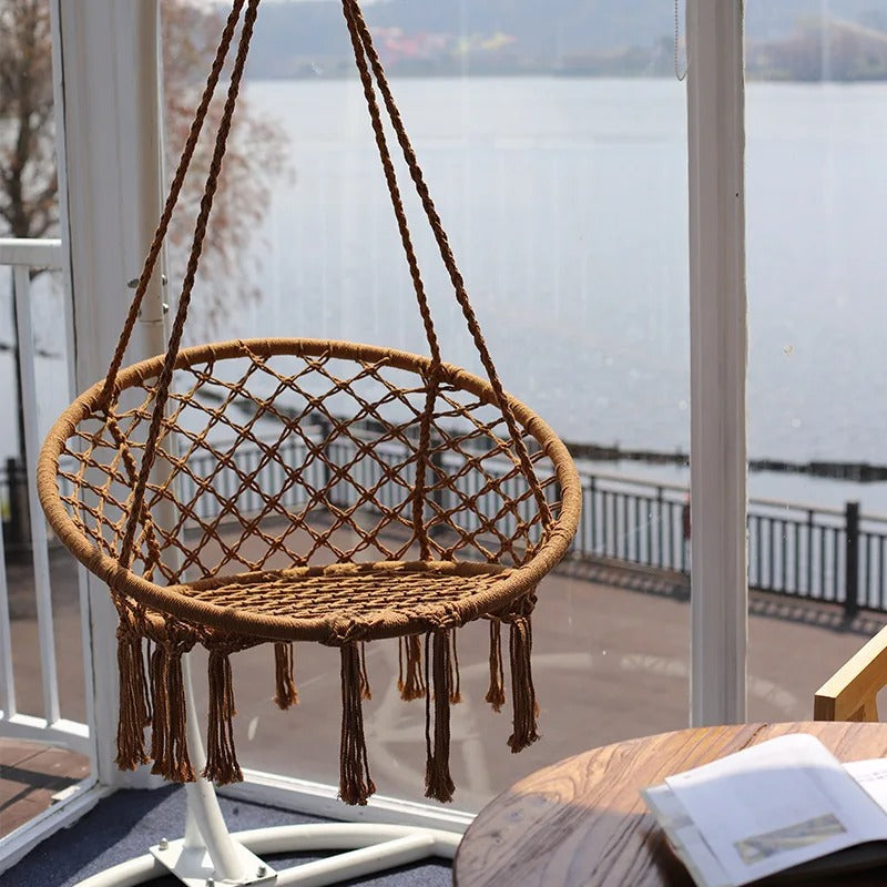 Chaise Suspendue Circulaire – Coton & Polyester – Structure Acier – Intérieur / Extérieur – 100 kg