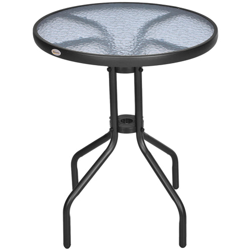 Table de Jardin Ronde Ø 60 cm – Métal & Verre Trempé – Extérieur / Intérieur – Noire