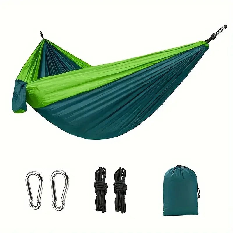 Hamac de Camping Double – Nylon Léger – 200 à 250 kg – Avec Sangles – Extérieur – Portable