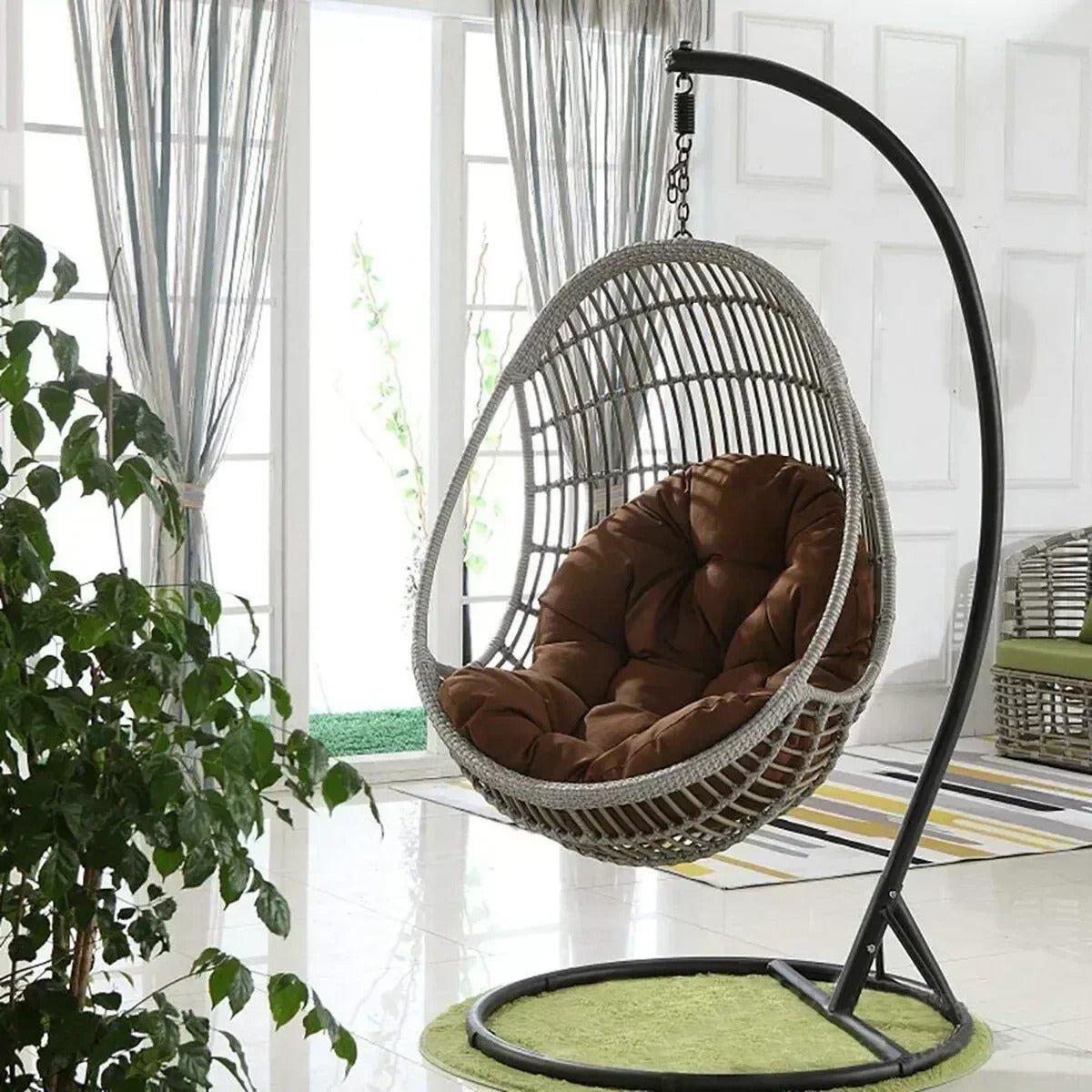 Coussin Rembourré pour Chaise Suspendue Œuf – Forme Ronde avec Dossier – Intérieur / Extérieur