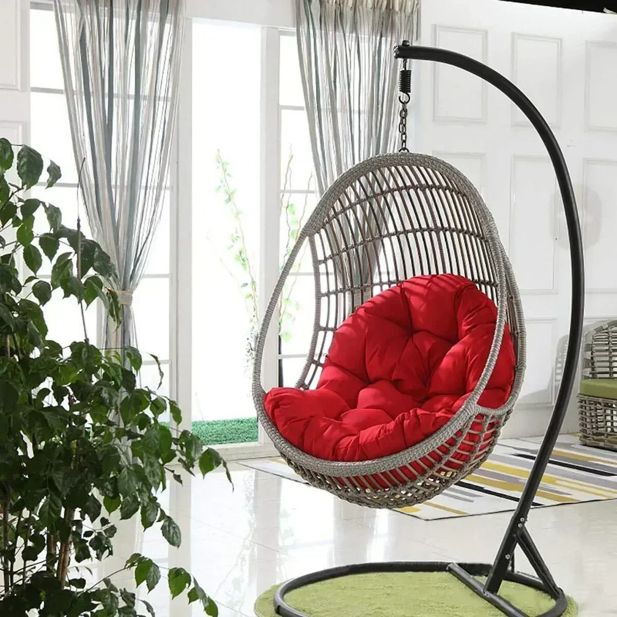 Coussin Rembourré pour Chaise Suspendue Œuf – Forme Ronde avec Dossier – Intérieur / Extérieur