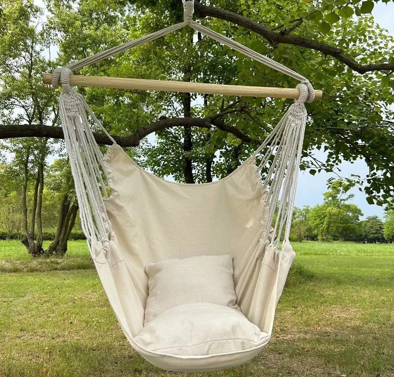 Chaise Hamac Suspendue en Tissu – 1 Place-150 kg – Pliable avec Sac de Rangement – Intérieur/Extérieur