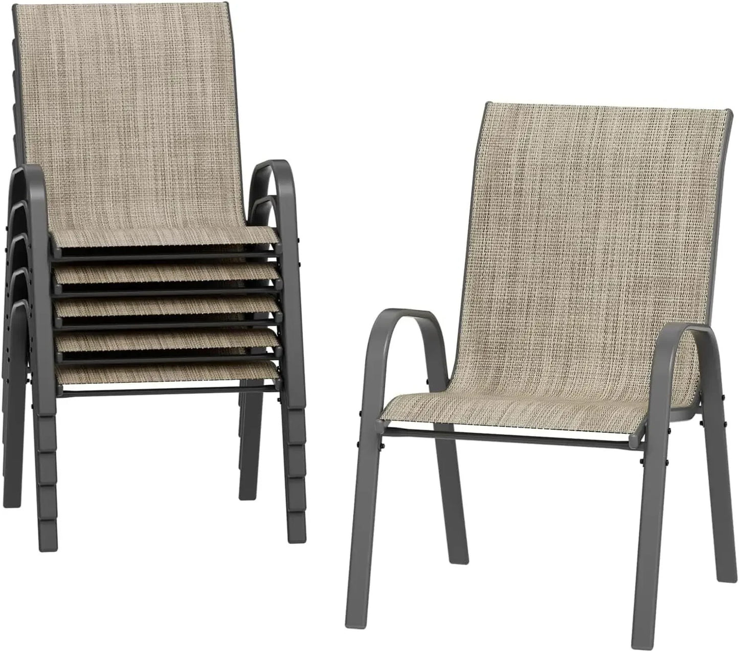Lot de 6 Chaises de Jardin Empilables – Acier & Tissu Teslin – Dossier Haut – Extérieur
