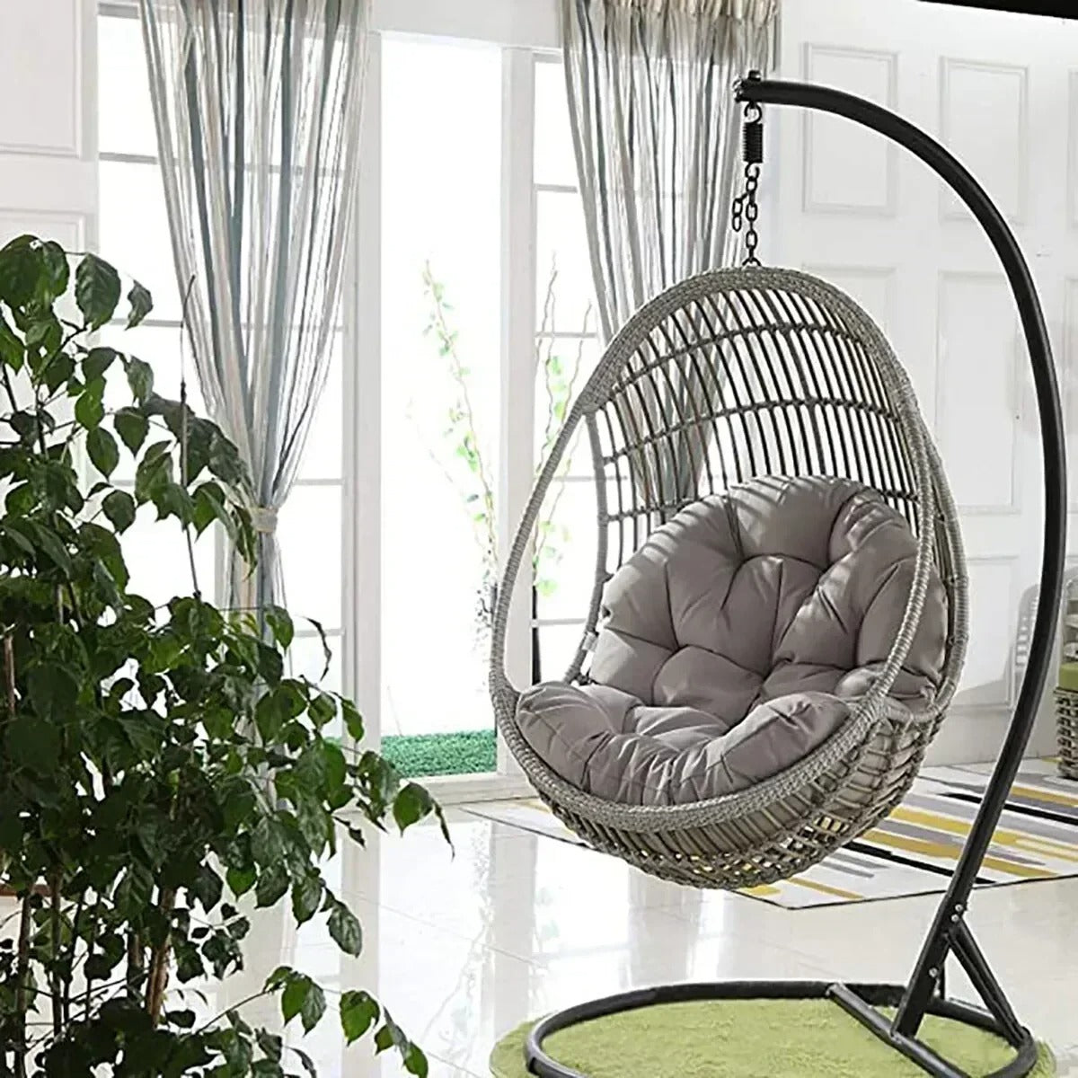 Coussin Rembourré pour Chaise Suspendue Œuf – Forme Ronde avec Dossier – Intérieur / Extérieur
