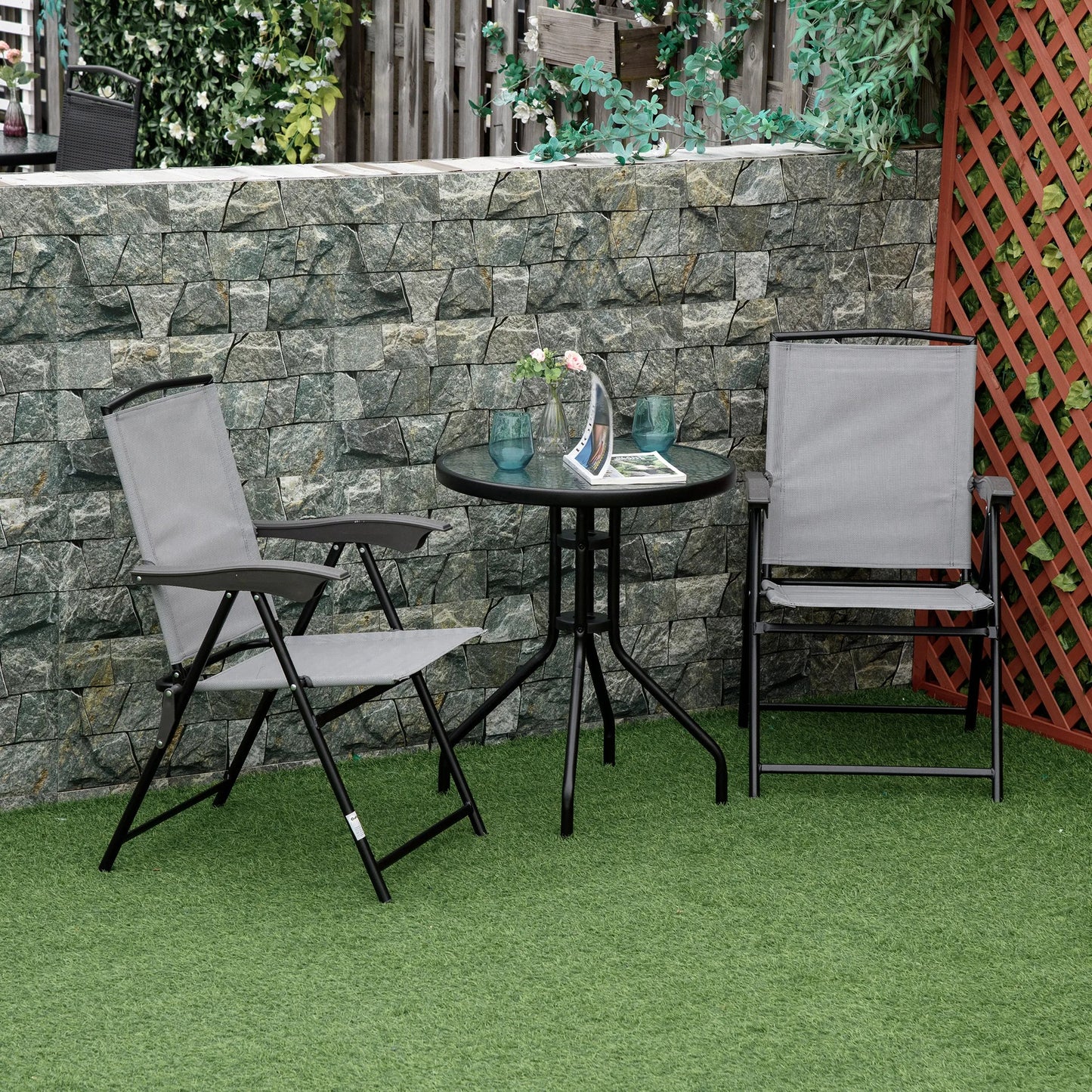Table de Jardin Ronde Ø 60 cm – Métal & Verre Trempé – Extérieur / Intérieur – Noire