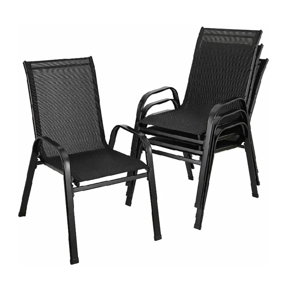 Lot de 4 Chaises de Jardin Empilables – Structure Métal Thermolaqué & Assise en Tissu Teslin – Résistantes aux Intempéries – 150 kg