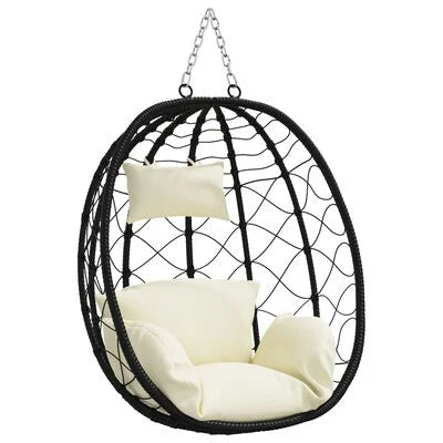 Chaise Œuf Suspendue Ovale avec Coussins – Métal – Crème – Intérieur / Extérieur